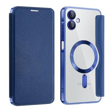 Imagem de MRRSIWEI Capa carteira para Samsung Galaxy A07 4G com porta-cartão, elegante à prova de choque de couro PU magnético negócios bloqueio RFID capa transparente para Samsung Galaxy A07 4G. Azul comercial