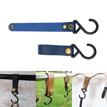 Imagem de Pacote com 4 ganchos de couro em forma de S – Ganchos de pendurar resistentes para acampamento, carrinhos, toalhas de cozinha e banheiro/casacos