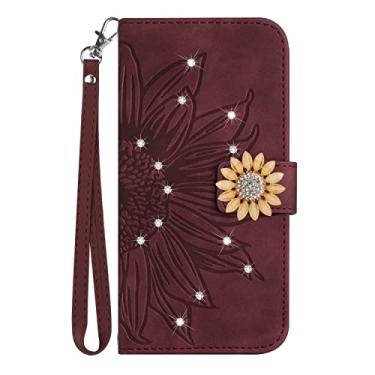 Imagem de ONV Capa carteira para Samsung Galaxy A13 5G - Capa de couro flip de girassol brilhante com glitter, slot para cartão, à prova de choque, suporte magnético, capa de pulso para Samsung Galaxy A13 5G