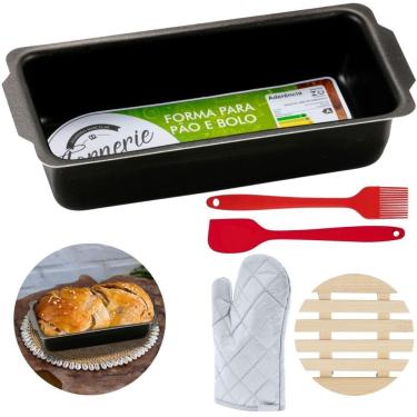 Imagem de Forma De Pão 2L + Luva + Pincel + Espátula + Descanso Panela