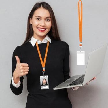 Imagem de Cordão de cruzeiro com porta-cartão de identificação, cordão durável com porta-crachá de identificação à prova d'água para cartões de identificação (laranja)