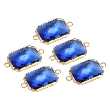 Imagem de Elo de conector de pedra do mês de nascimento, 5 peças de elos transparentes de diamante, joia de vidro retangular, achados de cristal para pingentes, colar, pulseira, brinco, azul escuro