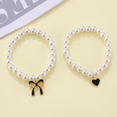 Imagem de Pulseira feminina boêmia, tribal, ajustável, branco, com contas, laço azul, pingente de coração, elástico, boêmio, decoração de concerto country, One Size, Resina, Sem Pedra Preciosa