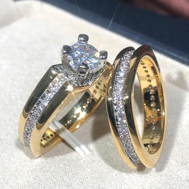 Imagem de Alianças de casamento para mulheres, joias de noivado de latão com pedra CZ luxuosa elegante conjunto de noiva, 8, Latão, Zircônia cúbica