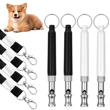 Imagem de Pacote com 4 apitos para cães, apito silencioso, ultrassônico, ajustável, apito de treinamento de cães para parar de latir vizinhos cães com cordão, apitos profissionais para treinamento de cães