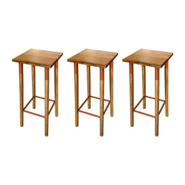 Imagem de Kit 3 Banquetas Bistro Industrial Colors Ferro E Madeira Maciça - Cobre Marrom