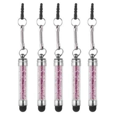 Imagem de 5 canetas Stylus para telas sensíveis ao toque, mini canetas capacitivas de diamante de cristal para todos os dispositivos com tela sensível ao toque, roxa