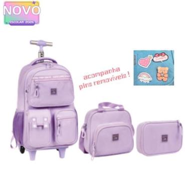 Imagem de Kit Mochila 18 Pins Removíveis Acompanhante Escolar Juvenil 2 Rodas Es
