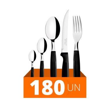 Imagem de Faqueiro Ipanema 180 Peças Lâminas Em Aço Inox Cabo Preto Ptop - Tramontina