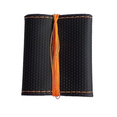 Imagem de Capa Volante Carro Couro Universal Costurada acessórios para carro Premium com Furinhos(Linha Laranja)