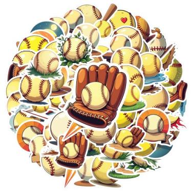 Imagem de 50 peças de adesivos esportivos engraçados de beisebol, esportes, pacote de adesivos vibrantes, para celular, laptop, scrapbook, bicicleta, faça você mesmo, telefone, guitarra, notebook, mala, copo