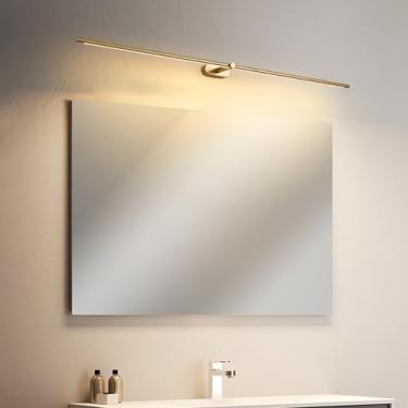 Imagem de GZZBMY Luz de espelho LED banheiro moderno arandela longa iluminação de imagem alumínio metal iluminação de parede para sala de estar penteadeira quarto maquiagem (luz quente dourada, 68 cm)