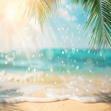 Imagem de Quadro Decorativo de Paisagem Tropical Artesanal com Estampa de Praia com Palmeiras 40x40cm