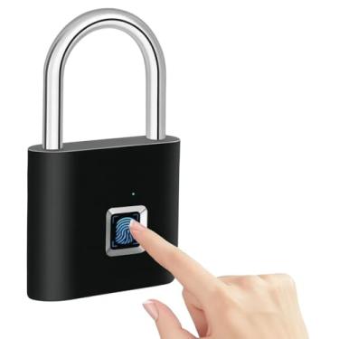 Imagem de Cadeado Inteligente Biométrico com Impressão Digital Segurança para Armários, Mochilas, Malas de Viagem (Preto)