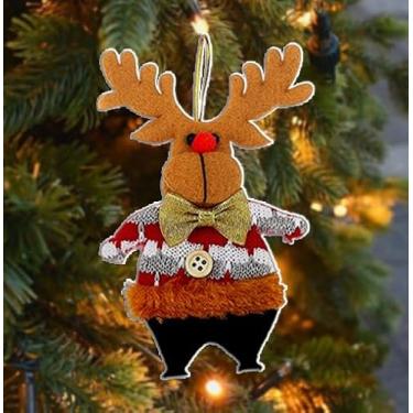 Imagem de Enfeites de árvore de pelúcia, desenho animado de urso rena, boneco de neve, Papai Noel, decoração de tecido macio com laço, tamanho compacto para decoração sazonal de casa para temporada de férias