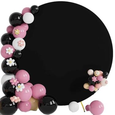 Imagem de Capa de pano de fundo redondo de tecido de 2 m x 2 m, suporte de círculo preto, arco de casamento, cenário de arco de balão para decoração de festas e fotografia