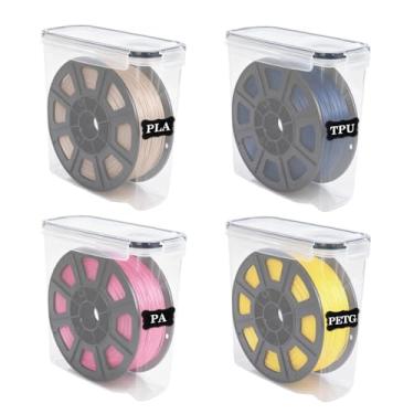 Imagem de Klmnop Embalagem com 4 caixas de armazenamento de filamentos, recipiente portátil de filamento de impressão 3D com etiquetas e caneta, vedação à prova d'água e à prova de poeira para armazenamento e