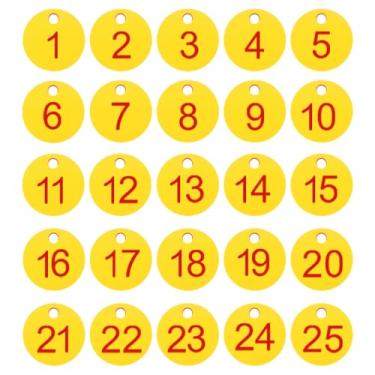 Imagem de PATIKIL 1 a 25 etiquetas numéricas, 25 peças, etiquetas redondas com número de identificação, chaveiro numerado de plástico para armários de bagagem, organizador de cabides de vendas de campo