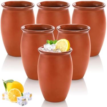 Imagem de Covzoe Pacote com 6 copos de argila de cerâmica, 590 ml Cantaritos de Barro Mexicanos, garrafas de copos de coquetel para tequila, margaritas, mojitos, copos de coquetel Taco Tuesday