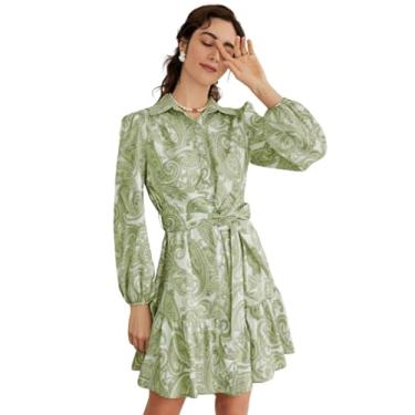 Imagem de DHRUVI TRENDZ Vestidos femininos Slub Rayon Western modelagem regular, Verde, P