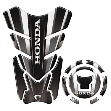 Imagem de Kit Adesivo Resinado Protetor Tanque E Bocal Moto Honda Acima 2018 Preto E Cinza