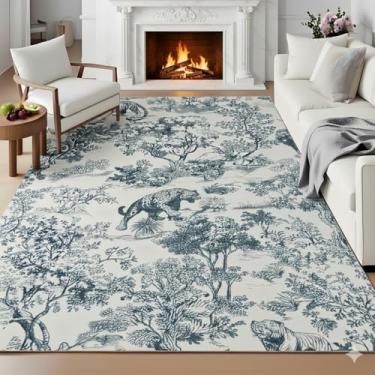 Imagem de Lahome Tapete Boho animal árvore tigre leopardo leão sala de estar quarto sala de jantar bege/azul marinho 8x10