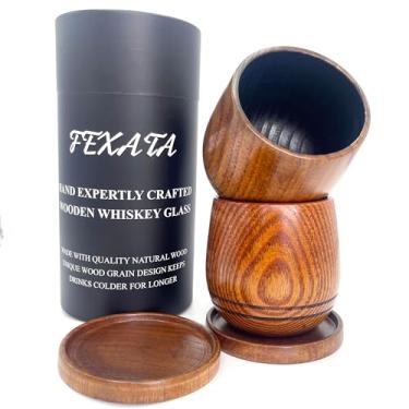 Imagem de FEXATA Copo de uísque de madeira feito à mão, copo antiquado de madeira natural, 283,5 g, 3,5 polegadas, com tampa para porta-copos, copo de bourbon de madeira natural presente para homens (pacote com