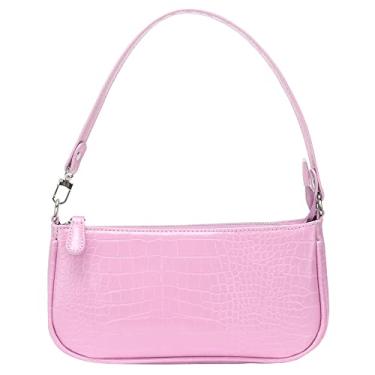 Imagem de IBIZA VIBE Bolsa feminina clássica de couro sintético com efeito crocodilo, rosa