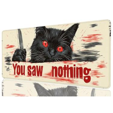 Imagem de Mouse pad grande gato preto vintage vermelho você viu nada engraçado mousepad GG grande gaming mouse pad laptop teclado pad mesa escritório computador teclado laptop casa, 31,5 x 11,8 polegadas