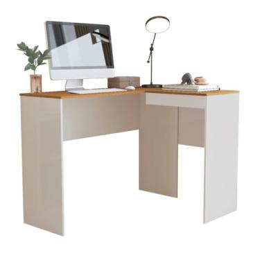 Imagem de Mesa Escrivaninha em L Para Computador Notebook com Compartimento Oculto Home Office Escritório Moderna, escrivaninha,escrivaninha para quarto(Off White/Nature)