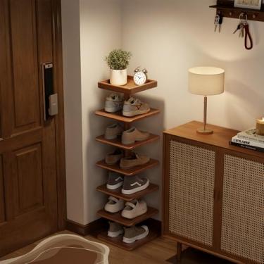 Imagem de YQJJGL Sapateira vertical para entrada, sapateira estreita de madeira com design compacto para espaços pequenos, organizador de sapatos de 6 camadas para entrada corredor quarto armário