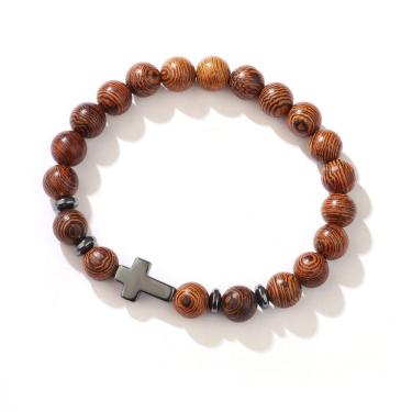 Imagem de Pulseira Shungites frisada para homens com miçangas de madeira