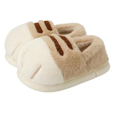 Imagem de Keridean Pantufas infantis de gato fofas de pelúcia aconchegantes para uso interno para crianças, meninos, meninas, felpudas, sapatos de inverno para casa com capa de salto, chinelos quentes e macios