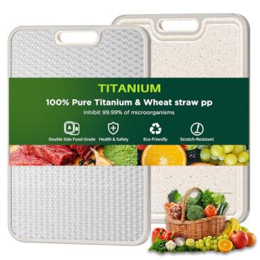 Imagem de Tábua de corte de titânio, dupla face, titânio de grau alimentício e palha de trigo, antiderrapante, resistente a arranhões, fácil de limpar, tábuas de corte para cozinha, 38,5 cm x 26,5 cm