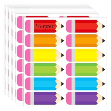 Imagem de 120 etiquetas de nome para lápis – Etiquetas autoadesivas à prova d'água para estudantes e professores, adesivos de nome de volta às aulas para mesas, cadernos, livros e quadros de avisos, material