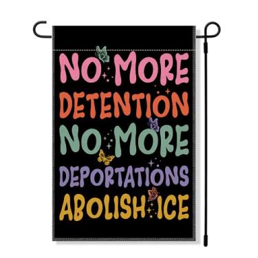Imagem de RZHV No More Detention No More Deportations Bandeira de jardim dupla face para placa de jardim de casa ao ar livre decoração de jardim desfile, faixa vertical inclusiva ao ar livre, placa de racismo