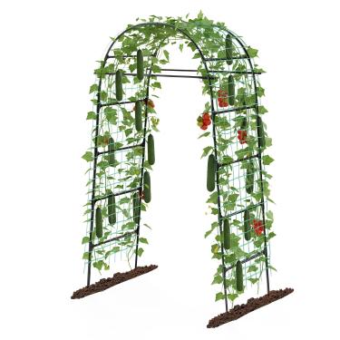 Imagem de Treliça de arco de jardim para plantas trepadeiras, treliças de uva de 203 cm de altura para ambientes externos, treliça de pepino de tomate com rede de grampo, suporte de plantas de videira de metal