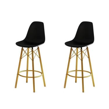 Imagem de Conjunto 2 Banquetas Eames Tubo Ferro Dourado Assento Preto