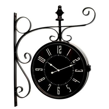 Imagem de Relógio Estação Dupla Face Retrô Preto Em Metal