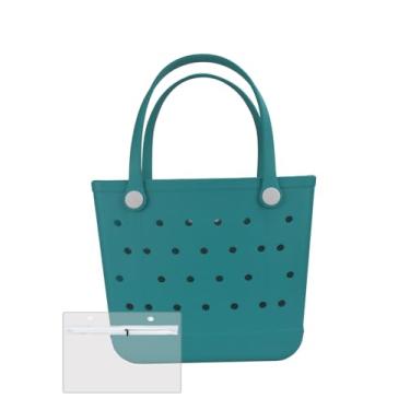 Imagem de Urvczza Bolsa de praia de borracha, bolsa feminina à prova d'água, para viagens, piscinas e academias, Verde lago/M, Medium, Bolsa de praia à prova d'água