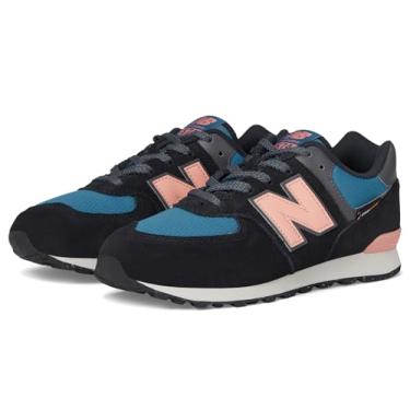 Imagem de New Balance Tênis infantil 574 V1 70s Racing com cadarço, preto/rosa ômega, 34 unissex grande, Preto/Rosa Omega, 18