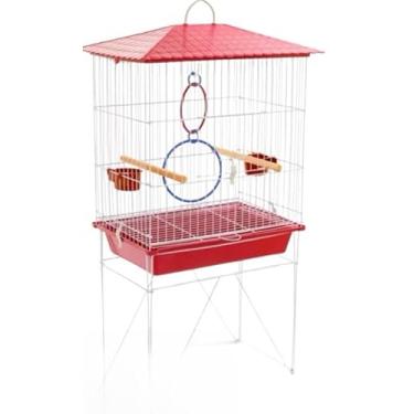 Imagem de Gaiola Viveiro Calopsita com e sem Bandejas Laterais C/Pé Grande Agapórnis Aves Mansas(VIVEIRO STAR -VERMELHO SEM ABA)