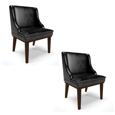 Imagem de Kit 02 Cadeiras De Jantar Base Fixa Madeira Tabaco Cor Preto