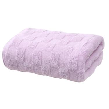 Imagem de KIT Toalha de Banho Microfibra Coral 70x140cm – toque Macia, Leve, Alta Absorção e Secagem Rápida (Roxo-RYG12,4)