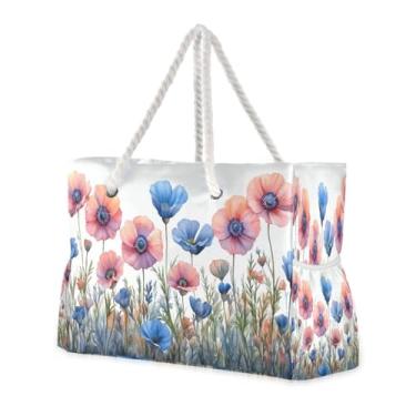 Imagem de ATTX Aquarela Vintage Flores Silvestres Bolsas de Praia para Mulheres - Bolsas de Praia Grandes com Zíper Impermeável À Prova de Areia Saco de Piscina Bolsa Grande #368
