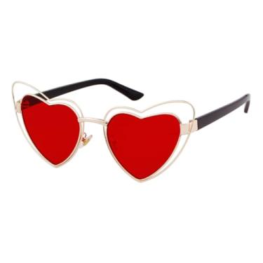 Imagem de HCHES Óculos de Sol Femininos Femininos em Formato de Coração Vermelho com Lentes Rosa Vazadas em Metal e Proteção UV400 (4)