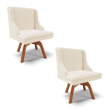 Imagem de Kit 2 Cadeiras Estofadas Giratória Para Sala De Jantar Lia Linho Bege - Ibiza