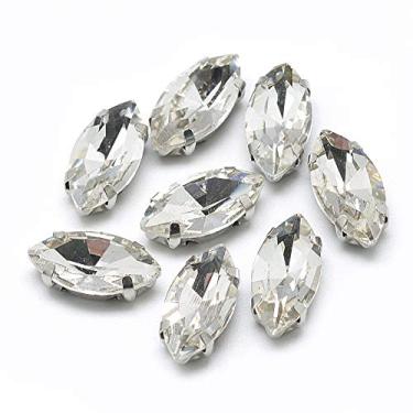 Imagem de 50 peças de cabochão de strass de vidro, vidro em forma de olho de cavalo facetado transparente costurado em strass com configurações de garras de latão tom platina, acessórios de vestuário para