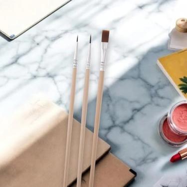 Imagem de Generic Conjunto de 3 pincéis de pintura plana para cabo de madeira acrílico com cerdas de nylon amarelo