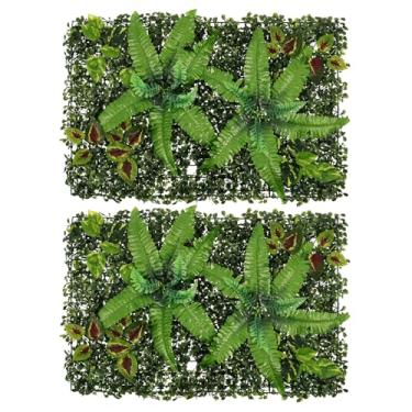 Imagem de 2 peças de tapete artificial de buxo, painel de plástico verde à prova de desbotamento realista de 60 × 40 cm, painéis de parede decorativos de grama com proteção UV para quintal, jardim, cerca